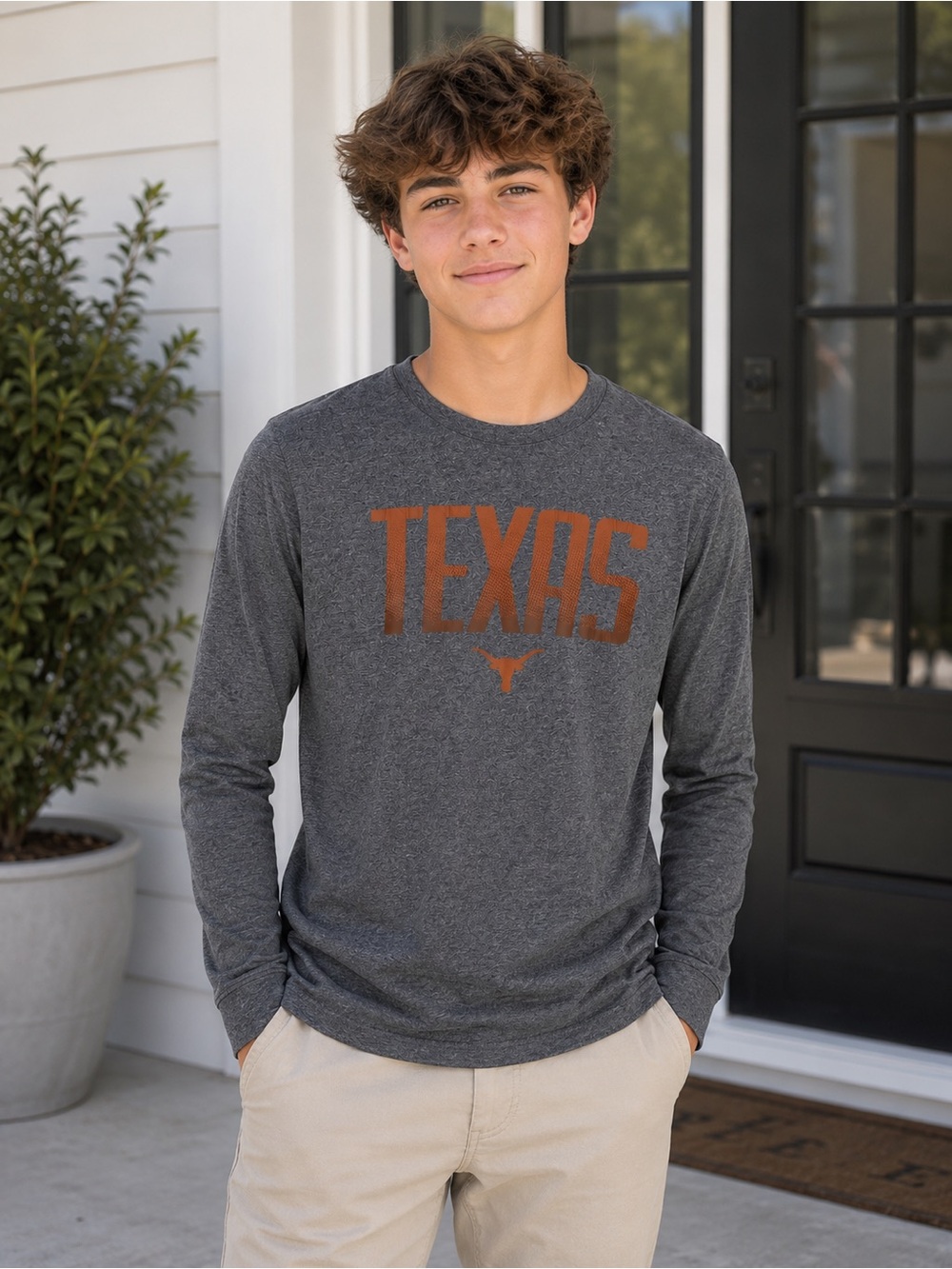Texas Longhorns NCAA Youth Long Sleeve T-Shirt Grey Graphic Logo Size L (14/16)